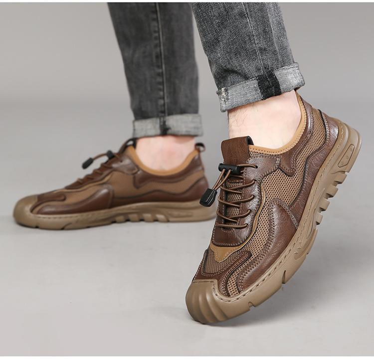 FashionNew Designer Mesh Beach Sandals for Men Fashion Casual Summer Autumn Leather Shoes Male Soft Sole Solid Color Loafers Men