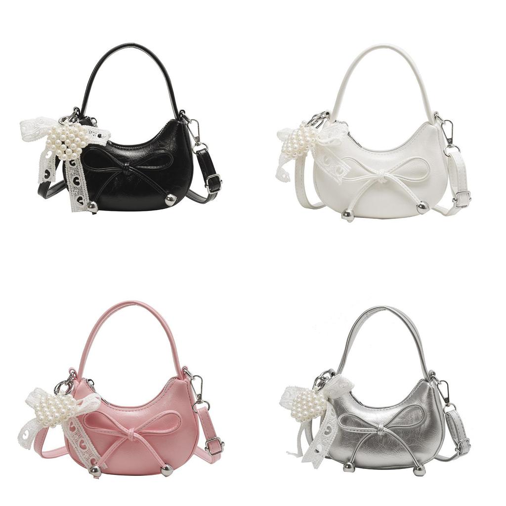 Purse Bow Single Shoulder Crossbody Bag With Pearl Pendant For Fashion Daily