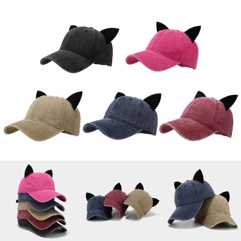 Cats Ear Baseball Hat for Girls Women Kitten Ears Casual Hat for Sports Gym Mountain Camping Hat Outdoor Activity