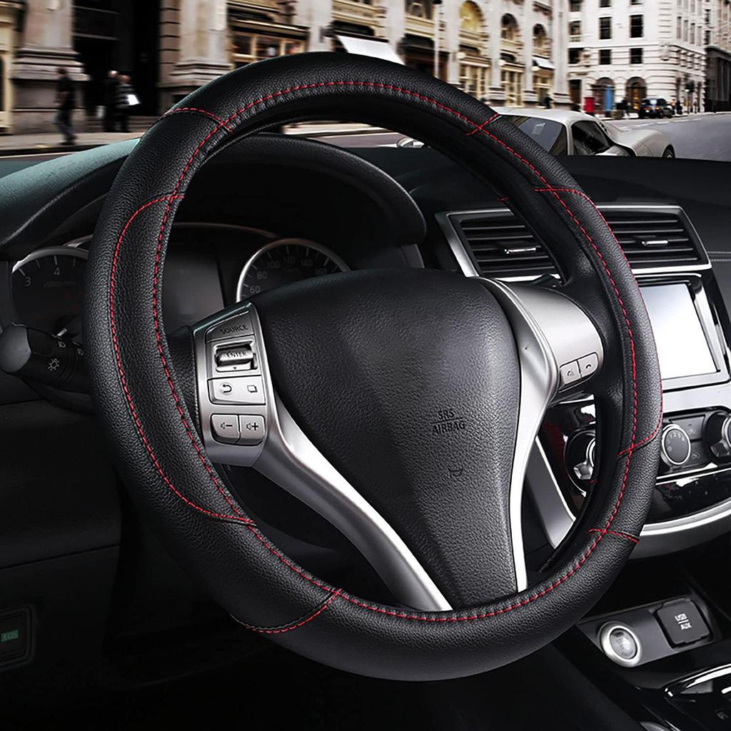Coprivolante in Pelle per Auto, Coprivolante Antiscivolo Traspirante in Microfibra e Pelle, Universale per la Maggior Parte delle Auto