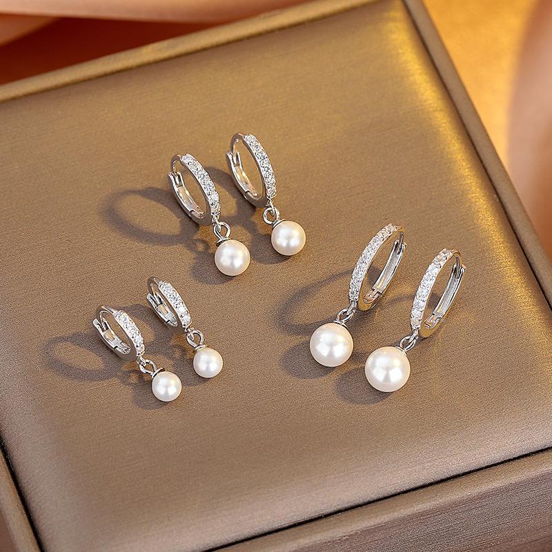 Pearl Earrings Women'S Niche Design Sense Light Luxury French Earrings Row Diamonds High Sense Earrings Ear Buckles