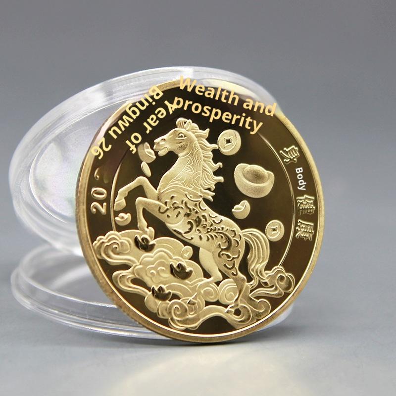 

2026 Year Chinese New Year Souvenir Coins 40Mm Metal Gold Color Animal Horse Collectible Coins 1pc