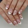 Le Fan Polka Dot French Wearable Short Almond Flower Bow Nail Art Tips False Nails
