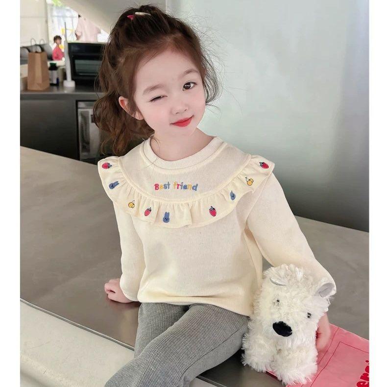 Girls  Stylish Long Sleeve Plus Velvet Sweatshirt - Korean Spring & Autumn 2026 Collection 120 cm