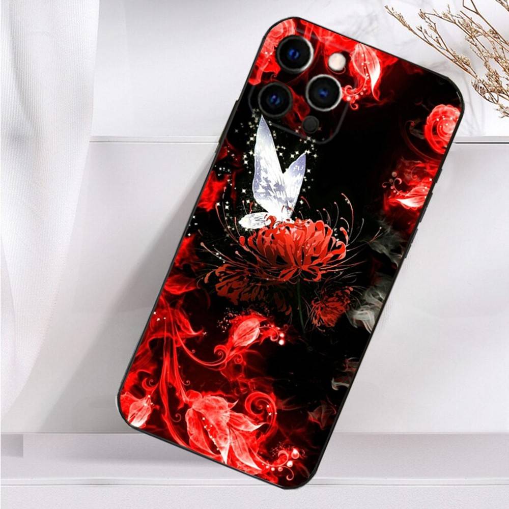 Ghoul Red Spider Lily Tokyo Case For iPhone 16,15,17,14,13,12,11 Plus,Pro Max,XS,X,XR,SE,Mini,8,7 Soft Silicone Black Cover