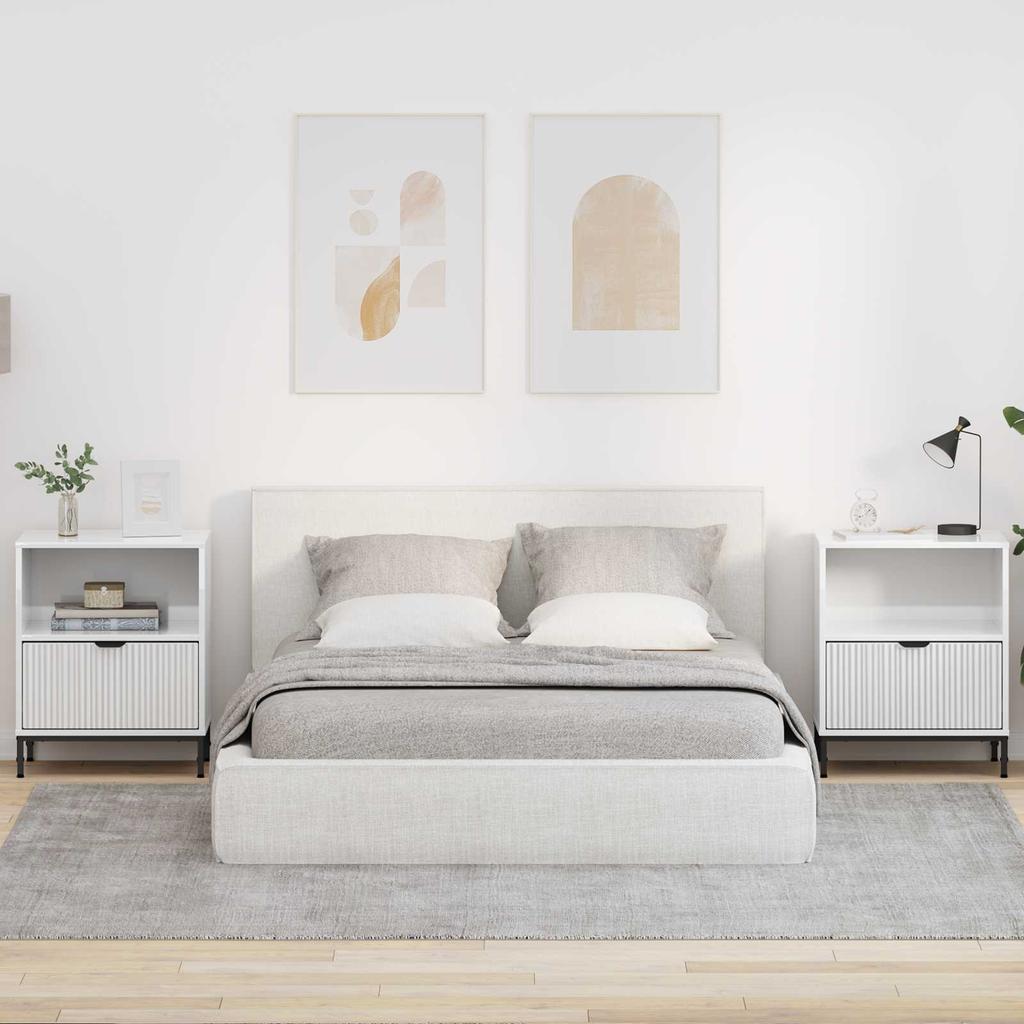 Nightstand Set of 2 High Gloss White 49 X 36 X 61 Cm Engineered Wood