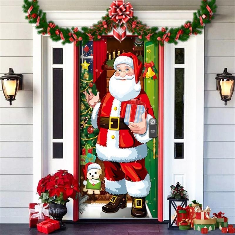 Christmas Party Background Decors Durable Polyester Door Hanging Tapestry Easy Mount