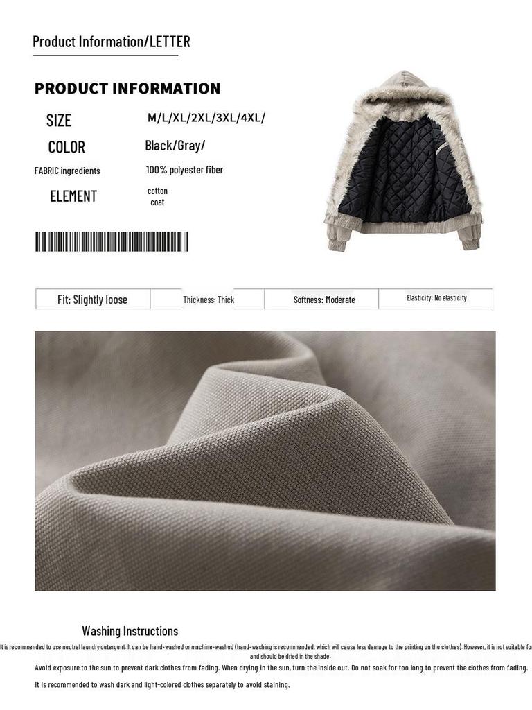 Unisex Thick Plush Vulture Hooded Cotton Winter Jacket