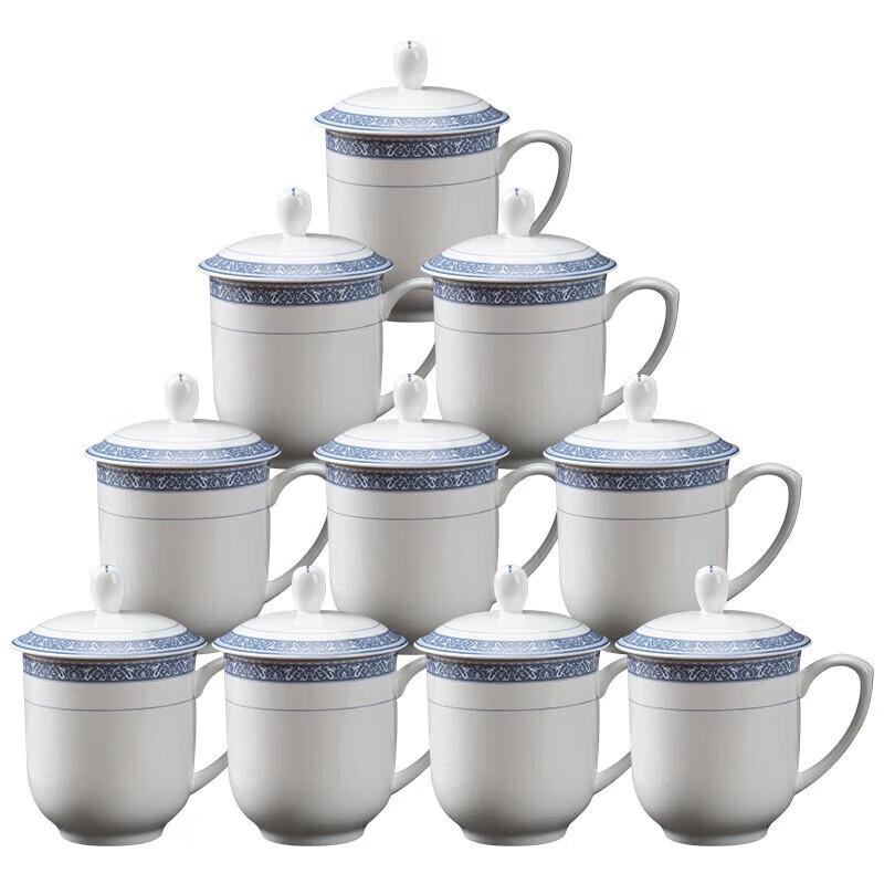 Jihang Blue and White Dragon Ceramic Teacup Set with Lids (10-Piece)