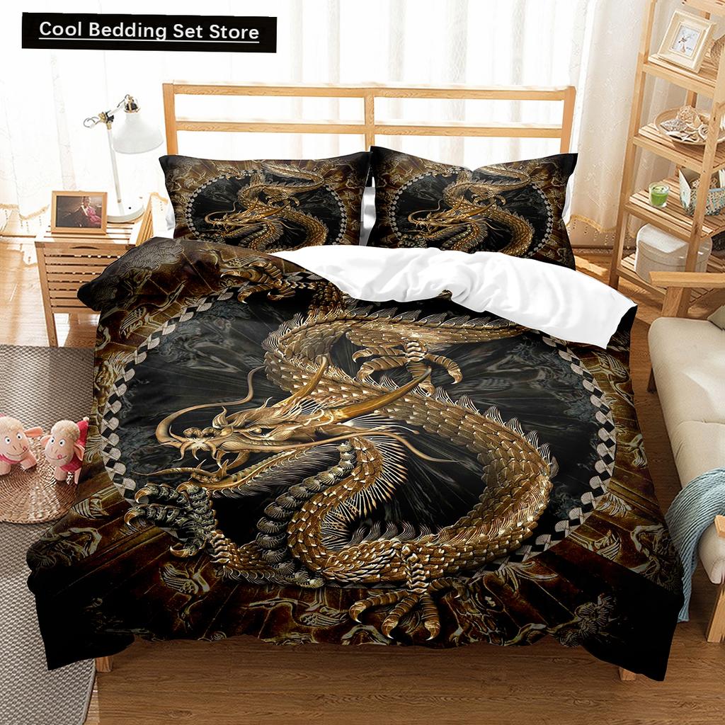 Funda Nórdica de Dibujos Animados Rey Dragón Reina Niños Niños Juego de Cama Animal Encantadora Criatura Mágica Funda de Edredón Poliéster Funda de Edredón