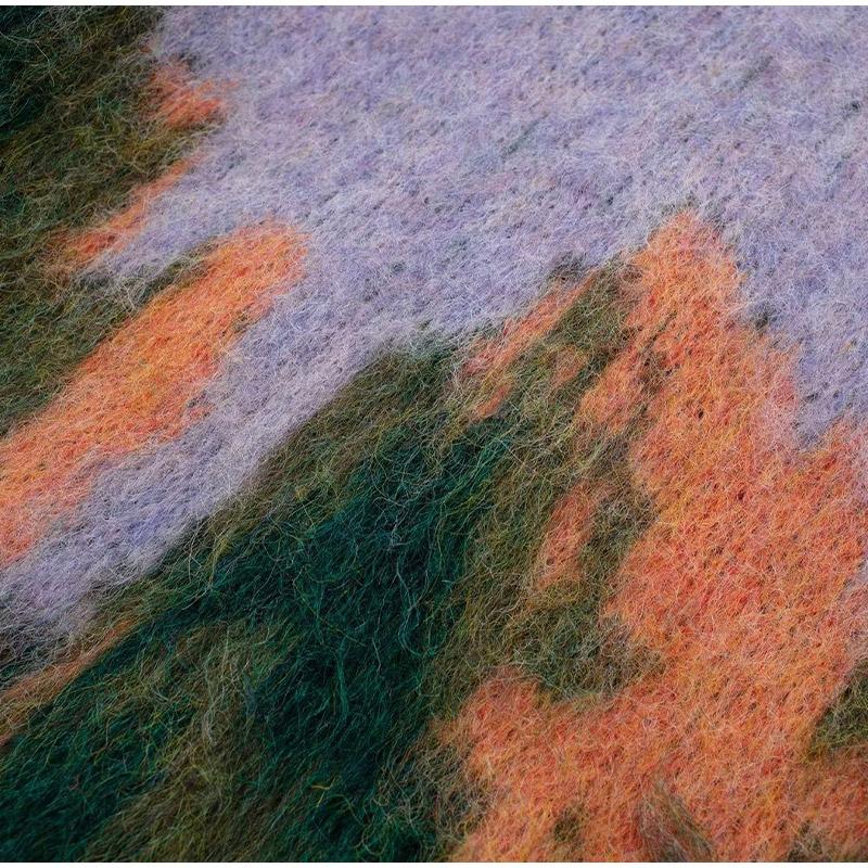 Landscape Paint Tie Dyed Women's Cardigan Sweater Fashion V-neck Single Breasted Female Sweaters 2024 Autumn Chic Lady Outwear