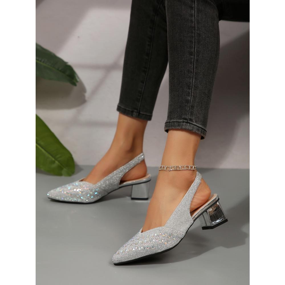 Scarpe da Lavoro da Ballo Basse con Strass Appuntati per Donna, Bocca Bassa Texture Metallica