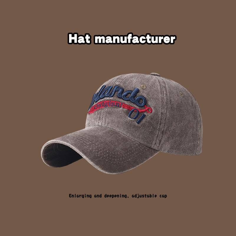 Washed hat men's and women's American retro fashion embroidered baseball cap plus large brim versatile face visor