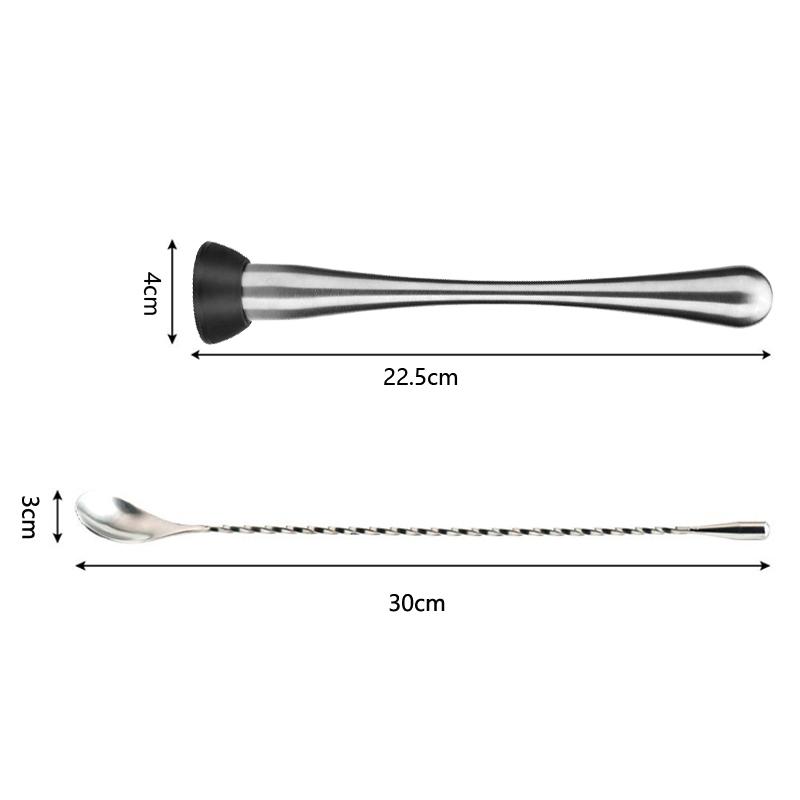 Stainless Steel Cocktail Muddler Spiral Bar Spoon Set Ice Crusher Professional Bartender Tools Bar Accessories for Mojito Julep