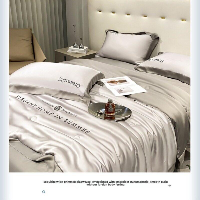 4In1 Summer Comforters Ice Silk Quilts Bedding Set Comforter Sheet Plus Pillowcase For Comfortable And Cool Bedroom