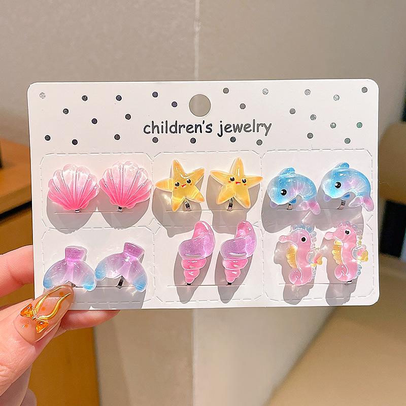 Kreskówkowe kolczyki dla dziewczynek bez przekłuwania - Słodkie, bezbolesne, letnie akcesoria na uszy dla dziecka