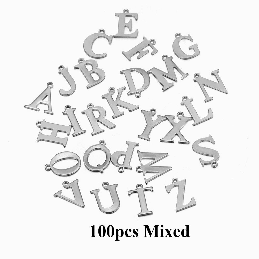 100pcs Randomly Stainless Steel Gold Color Letter Charm A-Z Alphabet Beads Pendants for DIY Bracelet Jewelry Necklace Making