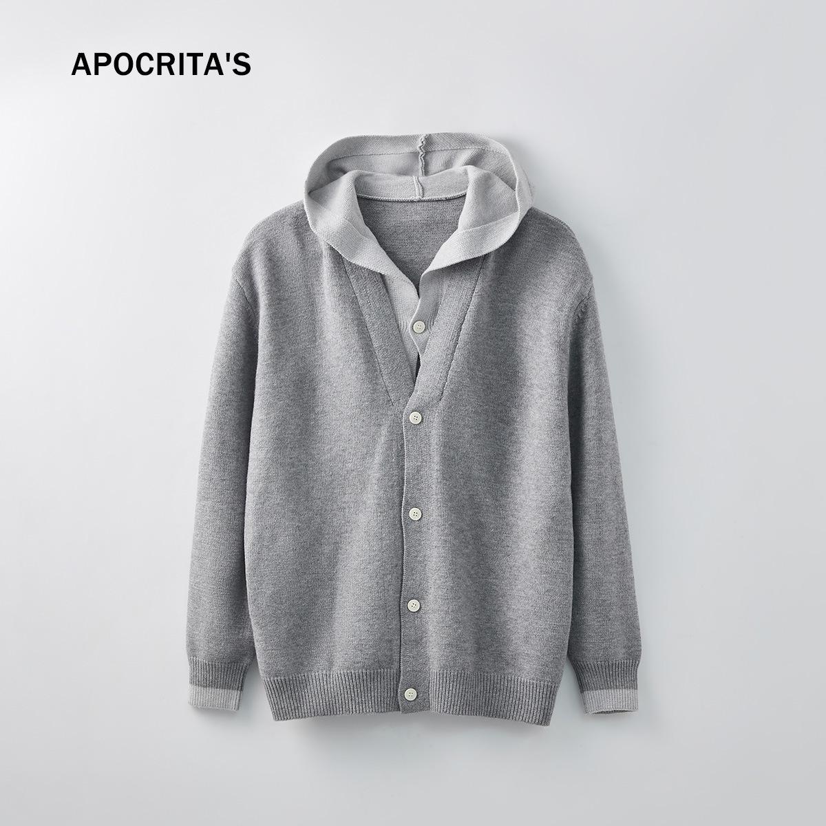 APO Menswear | Мужской вязаный кардиган с капюшоном в стиле колор-блок - Осень/Зима, свободный крой XL