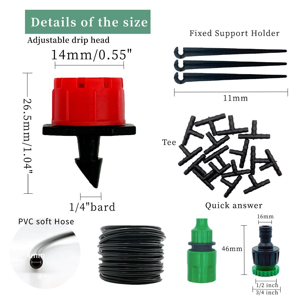 10M-30M Greenhouse DIY Drip Irrigation System Automatic Watering Garden Hose Micro Drip Watering Kits with Adjustable Drippers