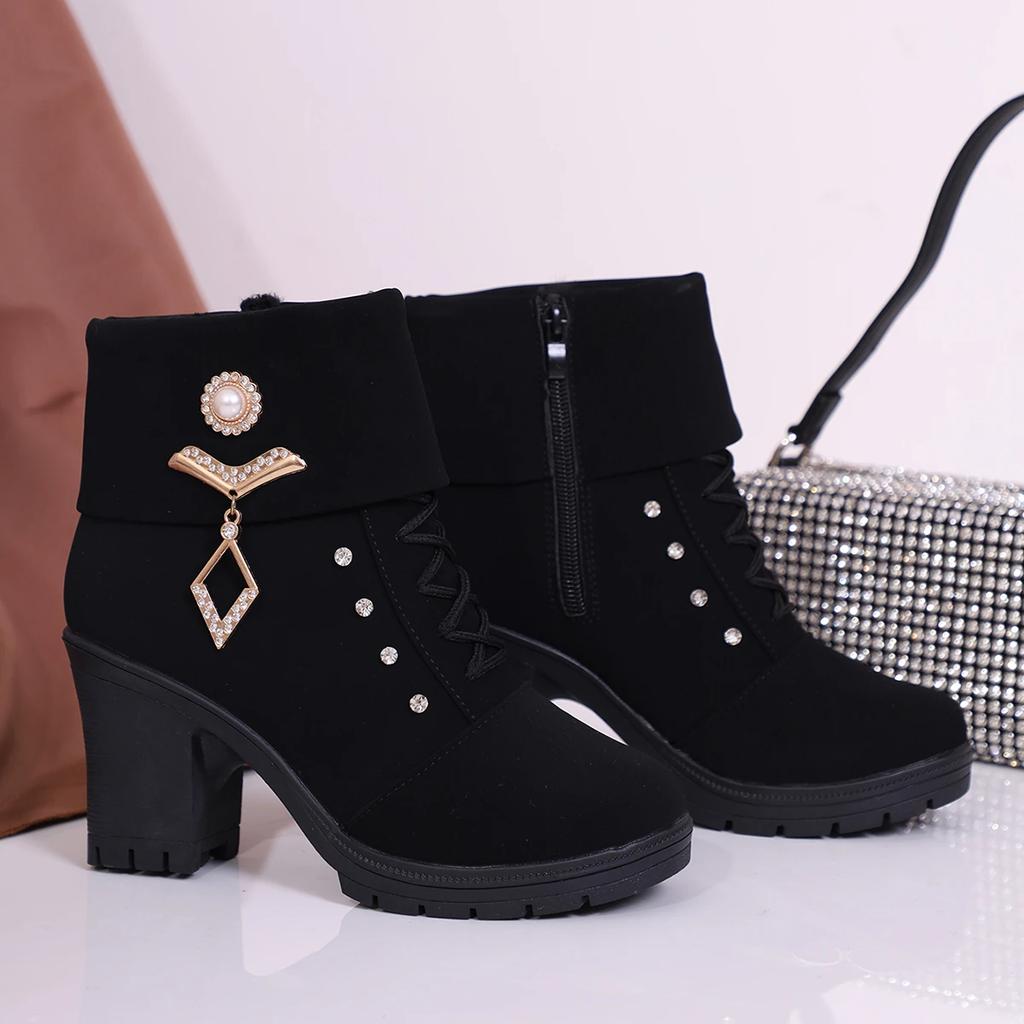 Trend Women Casual Outdoor High Heel Ankle Boots Autumn Winter Woman 2025 New Fashion Comfortable Short Boots Shoes for Women