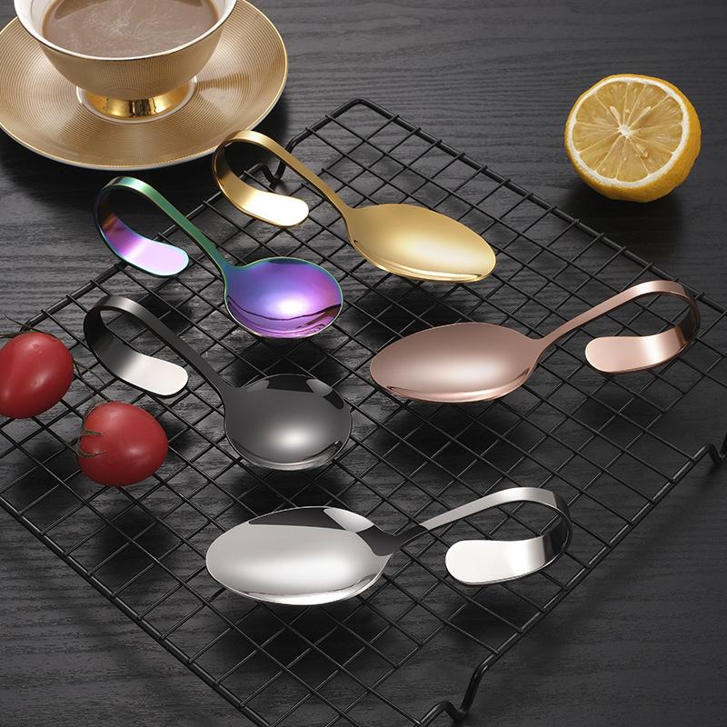 Stainless Steel Service Tableware Curved Handle Spoon Hotel Golden Independent Dining Curved Hotel Supplies Spoon