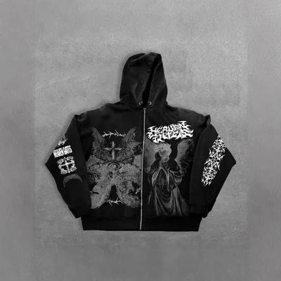 Unisex Angel Print Zipper Hoodie - Y2K Retro Style (Autumn/Winter Collection)