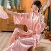 Foreign Trade European and American Ladies Imitated Silk Fabric Kimono Morning Gowns Cardigan Sexy Long Bathrobe Women