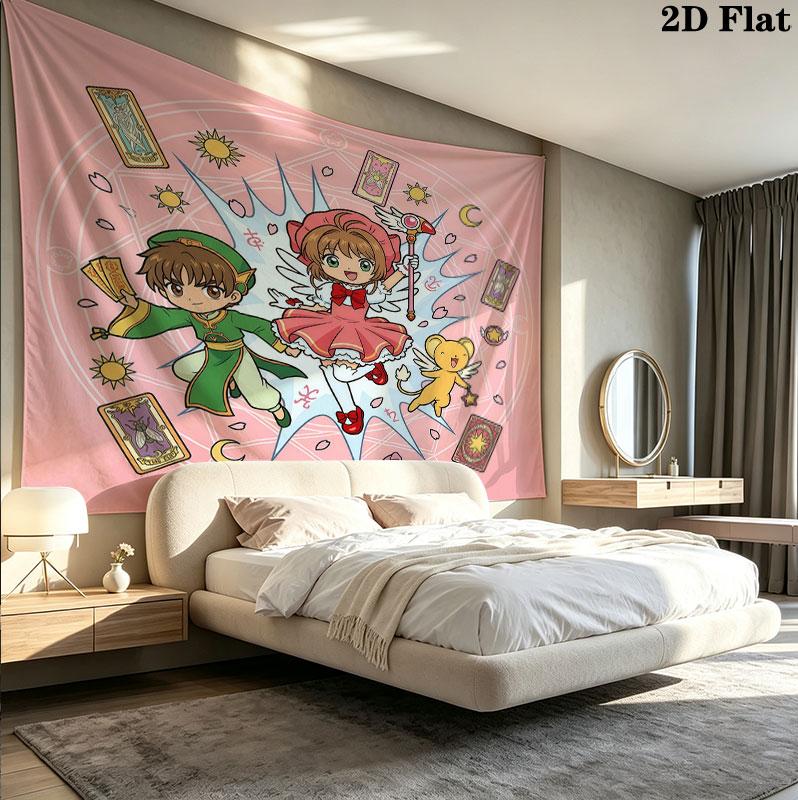 Cardcaptor Sakura Wall Tapestry Aesthetic Wall Hanging Printed Fabric Blanket Decorative Tapestries For Bedroom Living Room Home Decor