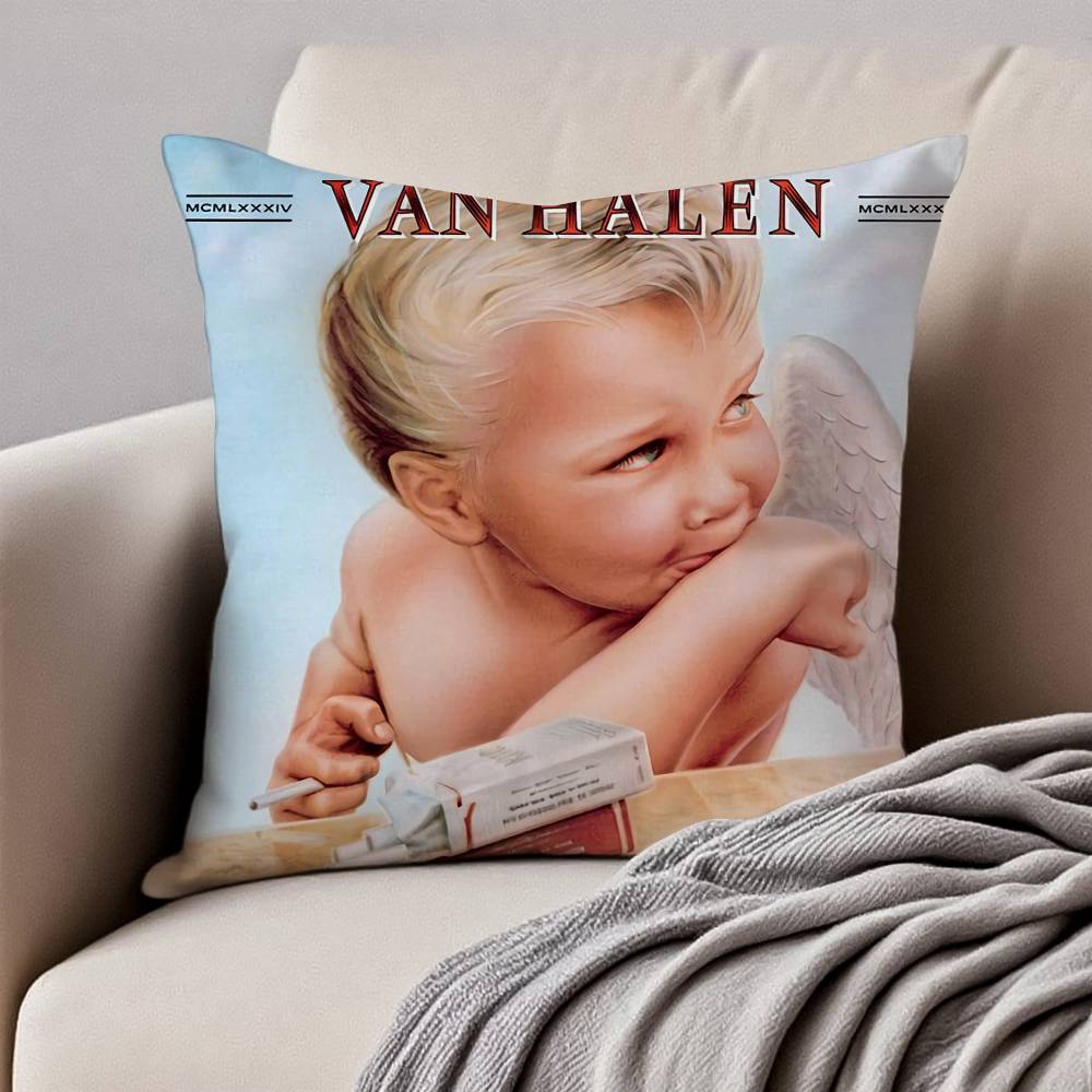 Chitarrista Eddie V-Van H-Halen Band Federa per Cuscino Federa Anti-acaro Cerniera Invisibile Peluche Corto Setoso Copricuscino per Divano