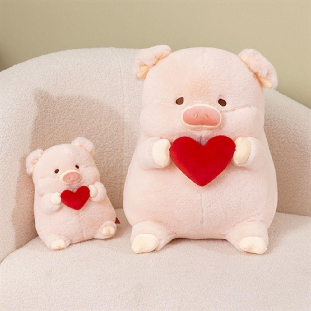 Peluche Simulation Pig Doll Toys Hug Red Heart Stuffed Pig Plushie Doll  Birthday Parties