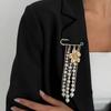 KunJoe Trendy Imitation Pearl Tassel Beaded Brooche Women New Exquisite Gold Color Flower Geometric Suit Pin Jewelry Accessories