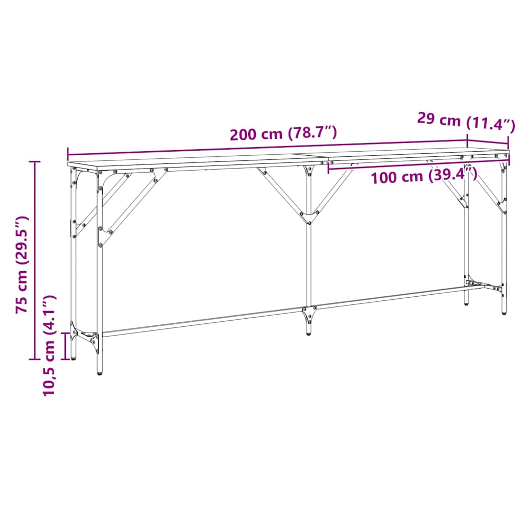 Console Table Black Oak Effect 200 X 29 X 75 Cm