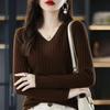 Maglione da Donna Girocollo a V Sottile Manica Lunga Primavera Autunno Sottogiacca Maglione Semplice ed Elegante Top Versatile