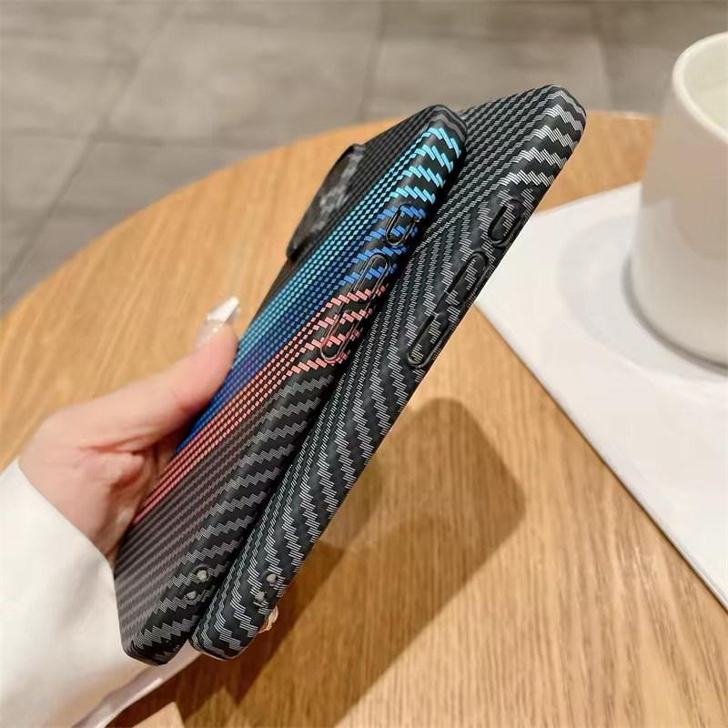 Luxury Carbon Fiber Kevlar Pattern For Magsafe Magnetic Case For iPhone 17 Air 16 15 14 Plus 13 12 Pro Max Shockproof Cover