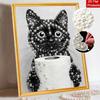 5D Pearl Painting Kit Framed with Funny Black Cat Toilet Paper Design Sparkling Bead Art Canvas DIY Relaxing Craft for Wall Decor Gift