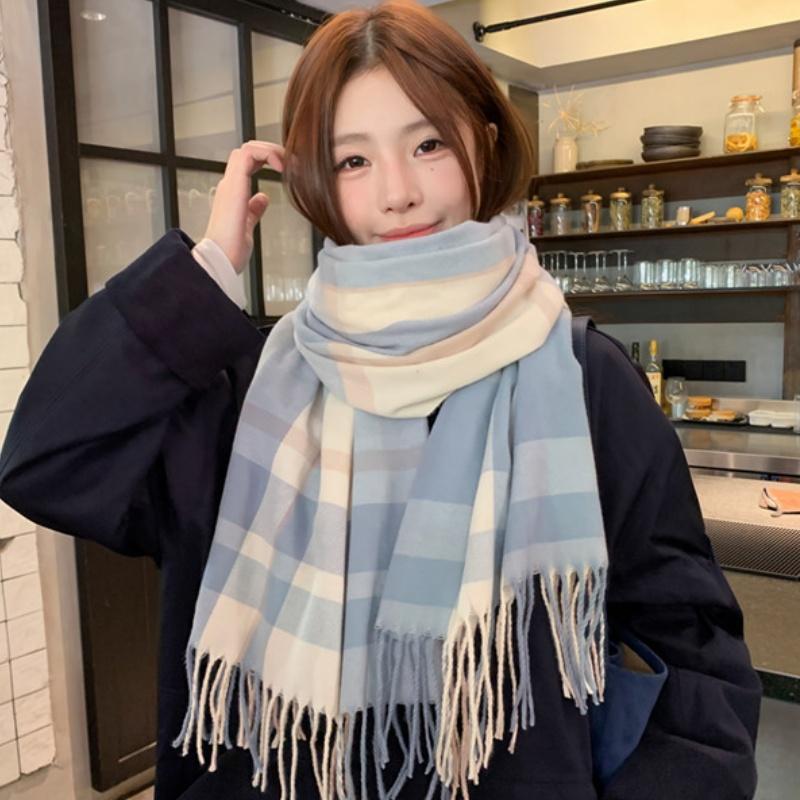Karomuster Schal Damen Koreanische Version Des Trends Herbst Und Winter Wärme Imitation Kaschmir Dual-Use Schal Plus College 200-60cm beige