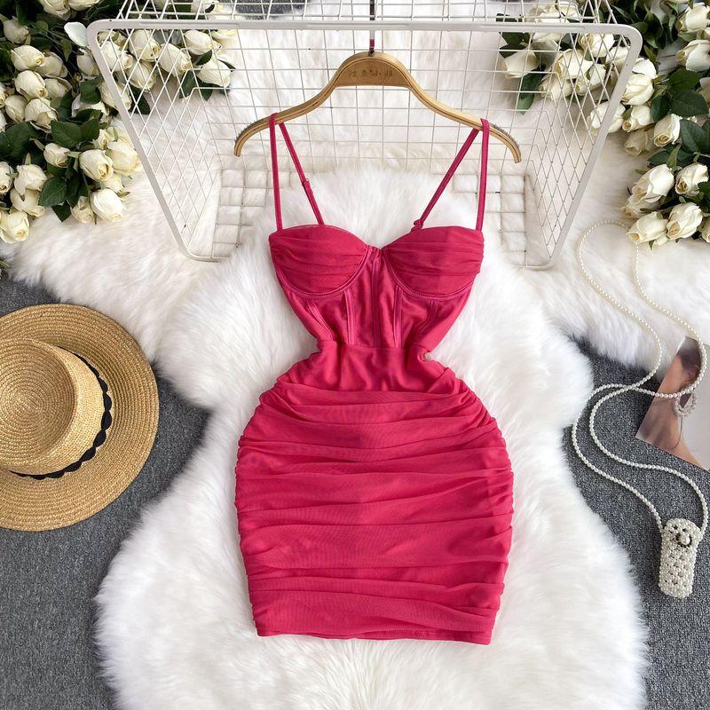 

Temperament Goddess Style Sling Dress 2024 Summer New Arrival Fashion Tube Top Hip Skirt Sexy Birthday Skirt Rose Red L