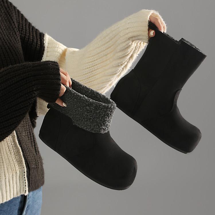 Retro soft leather Birkenstock boots, velvet flat-bottomed short boots, warm Martin boots, autumn and winter new soft-soled wide boots
