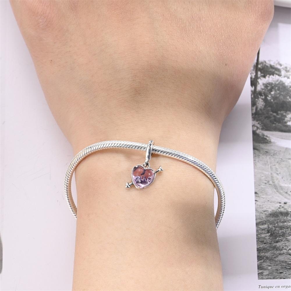 Original Copper Charms Luxury Purple Heart Cupid Arrowhead Beads Fit Bracelet Diy Women Making Delicate Gift