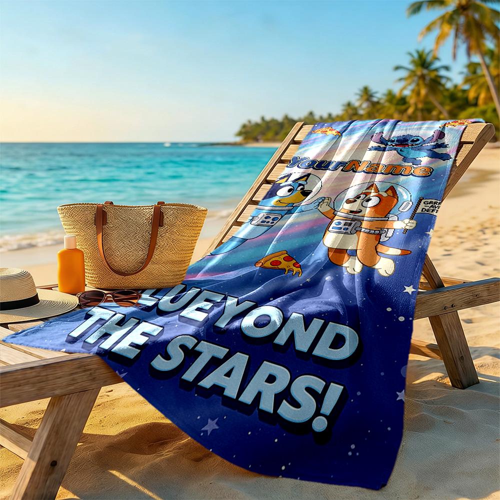 Bluey Customizable Name Beach Towel Super Soft Microfiber Quickdry Fabric Suitable for Swimming Gym Camping Yoga Vacation