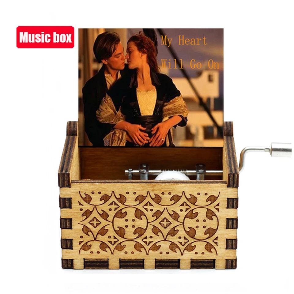 In Stock 58 Styles Anime Music Box Antique Carved Wooden Hand Crank Music Box Figure Christmas Birthday Gift-