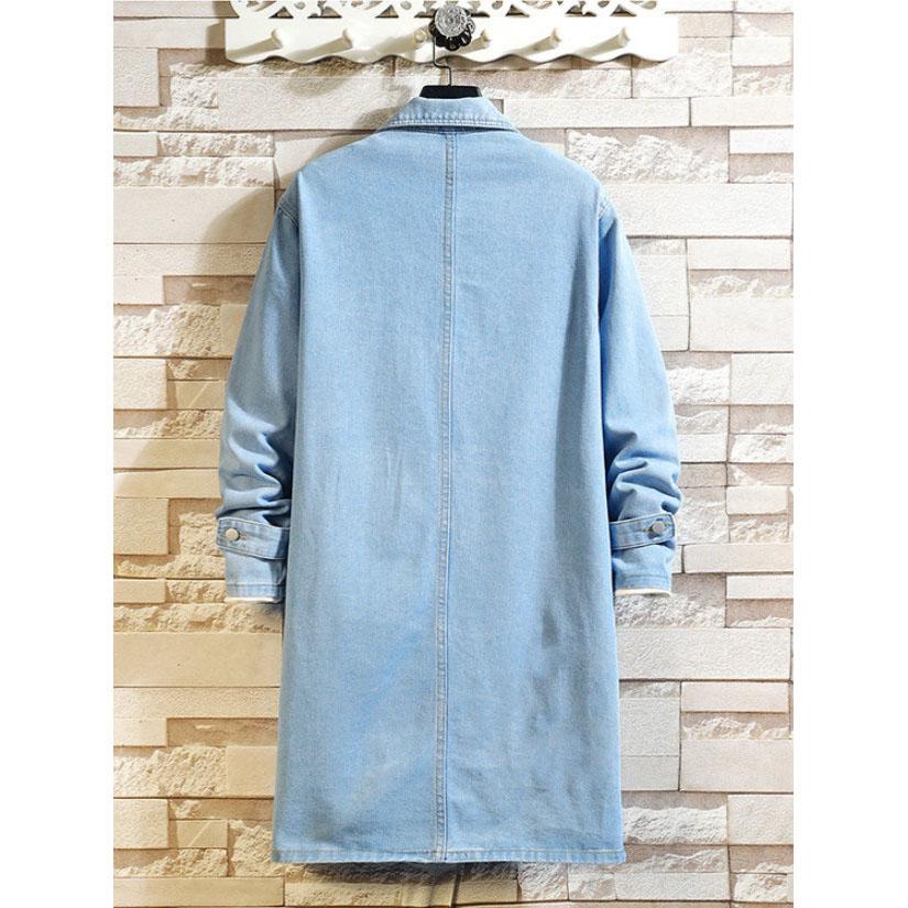 Spring Men Denim Jacket Men Loose Mid-Length Denim Casual Coat Male Turn-Down Collar Trenchcoat Korean Fashion Outerwear