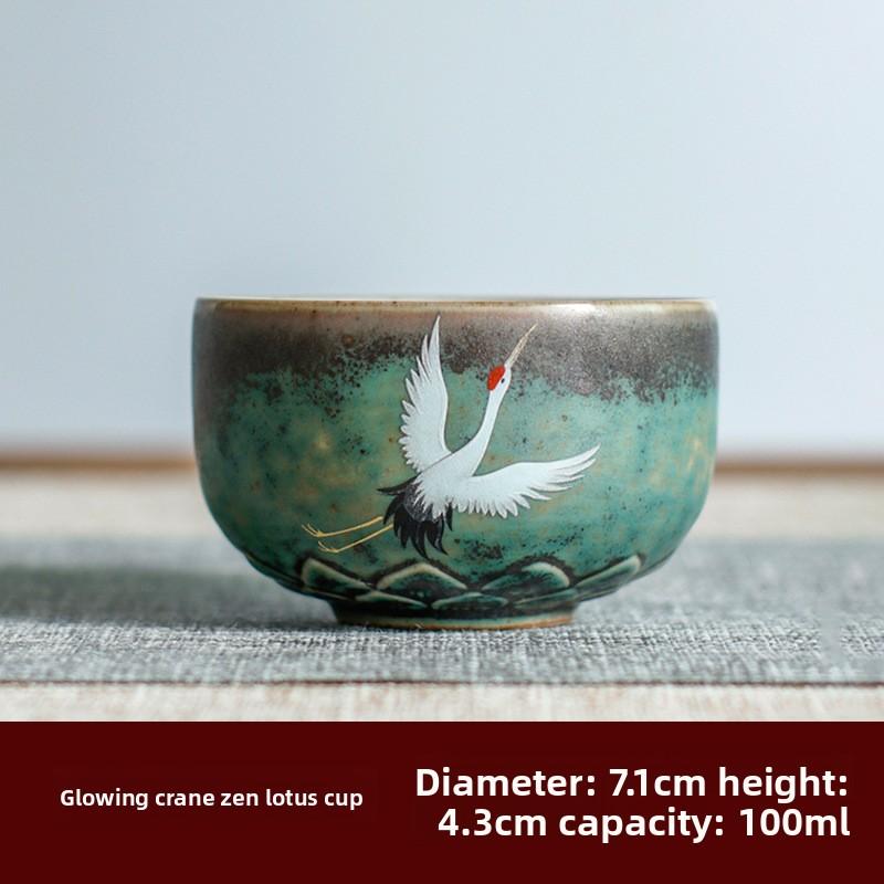 Deyutang Japanese Color Changing Ceramic Crane Tea Cup Set with Gift Bag