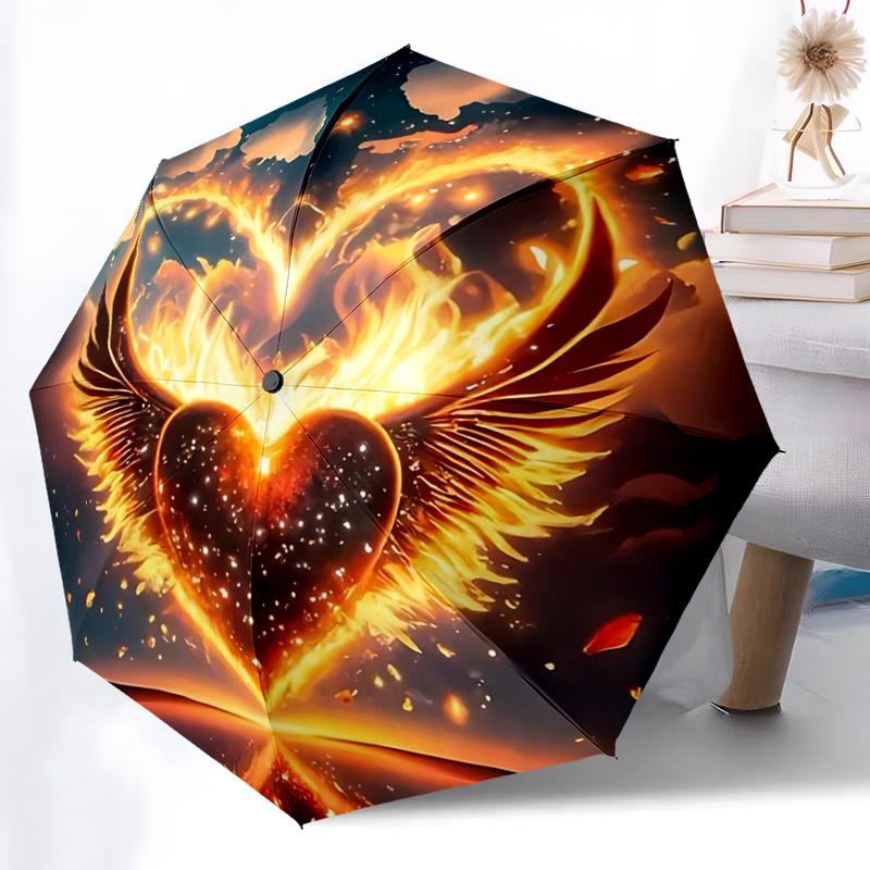 1pc Flaming Heart Wings Umbrella Automatic Opening/Closing, Foldable Design, Outdoor, Festival Gift for Fans, Travelers, Daily Use.R078