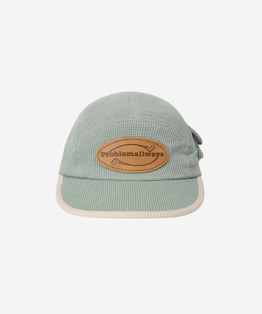 PROBLEMALLWAYS Logo Leather Patch Waffle Camp Cap Pistachio