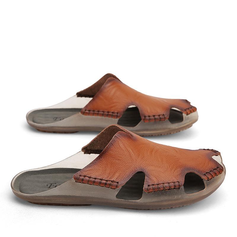 

Cross-border men s foreign trade explosion 2025 summer new men s trend slippers casual breathable large size soft bottom slippers 48 темно-коричневого