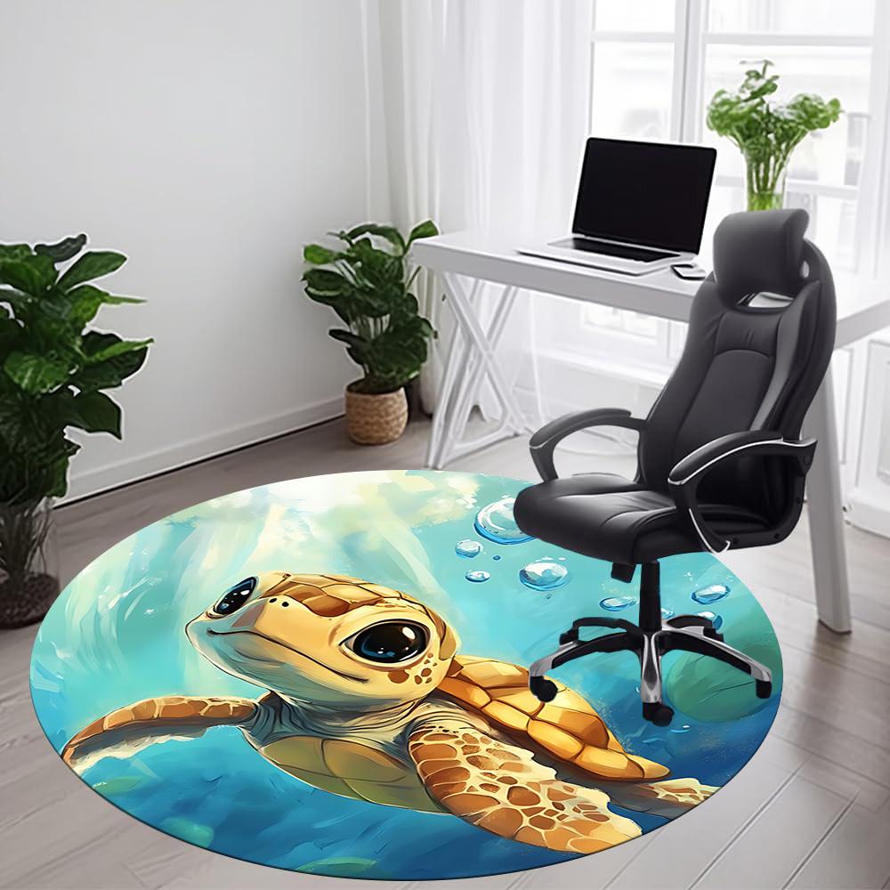 1PC Sea Turtle Aquatic Office Round Area Rug, Mat Suitable For Office, Under Office Chairs Bedroom Living Room Home Decor, Room Deco
