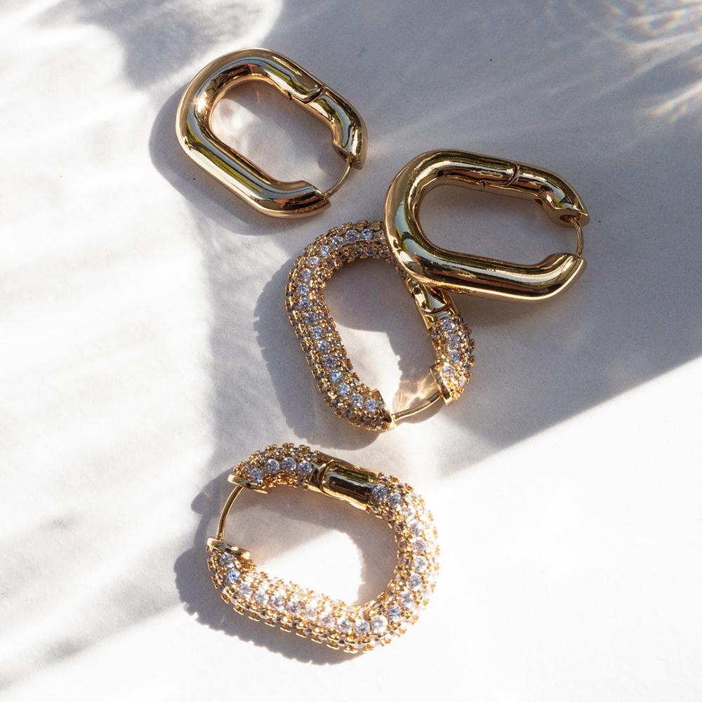 Modische CZ Zirkon Runde Huggie Creolen für Damen Geometrische U-Form Ohr Schnallen Creolen Vergoldeter Edelstahl Schmuck