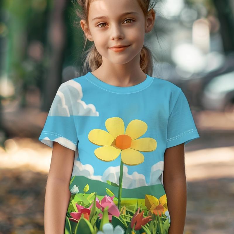 Children's Clothing Girl T-Shirt Short Sleeve 3D Cartoon Print Kids Summer Clothes Casual Kawaii Round Neck Girl Clothes Tops