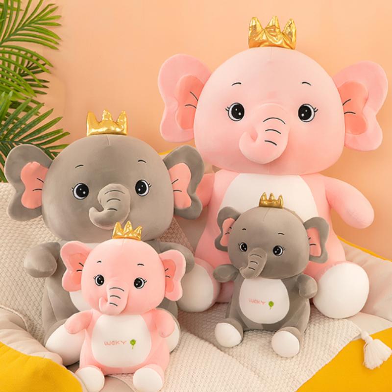 Crown Plush Elephant Toy Grey Pink Creative Design Room Decoration Birthday Gift